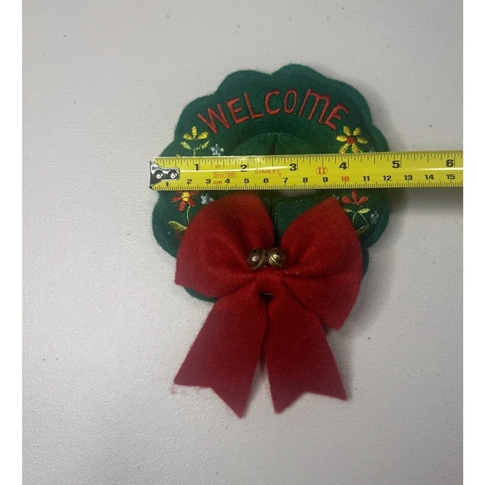 Vintage 2 Christmas Door‎ Knob Cover Plush Welcome Wreath Embroidered Bells